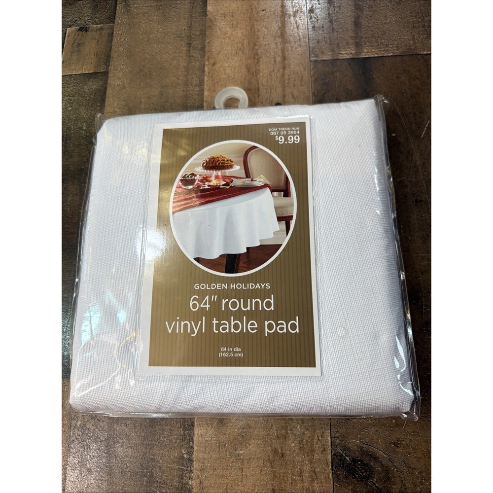 Golden Holidays 64-Inch Round Vinyl Table Pad in White‎ Flannel Backing 2007